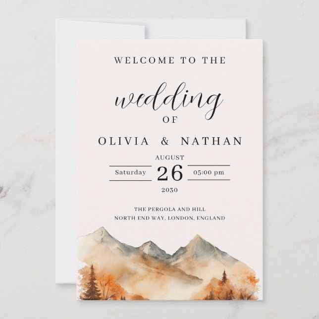 Fall Mountain Wedding Program Ceremony Invitation (Front)