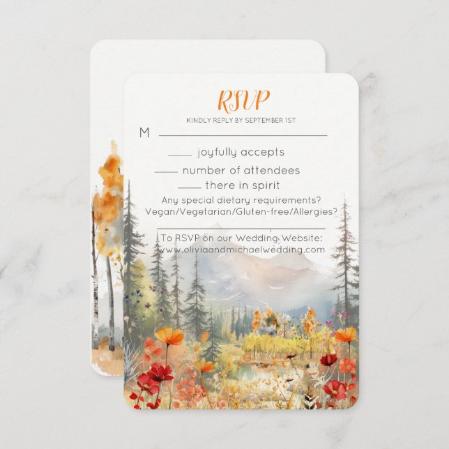 Fall Mountain Wedding RSVP Card (Front/Back)
