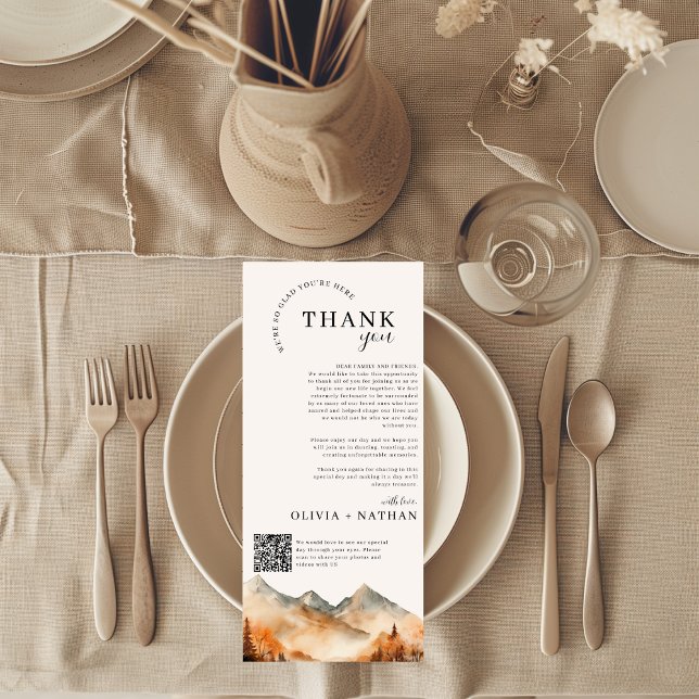 Fall Mountain Wedding with QR Code Thank You Card (Creator Uploaded)