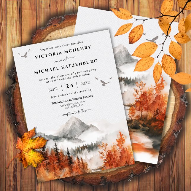 Fall Mountain Woodland forest Wedding Invitation (Creator Uploaded)