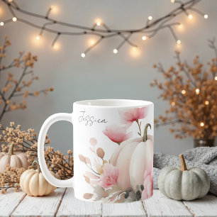 Fall Mug with pink Pumpkins and Flowers