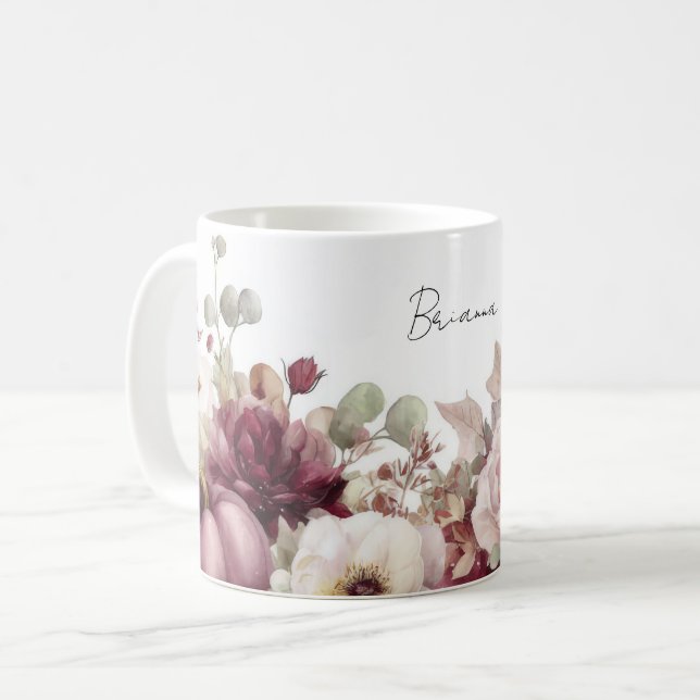 Fall Mug with Pumpkins and Flowers (Front Left)
