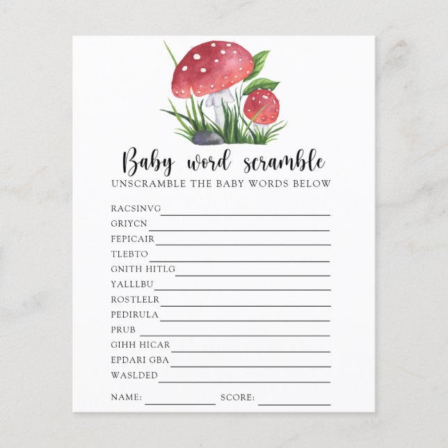 Fall Mushroom Baby Word Scramble Game (Front)