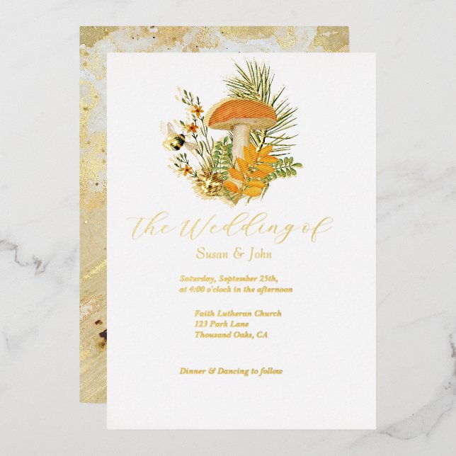 Fall Mushroom Wedding Invitation Foil Invitation (Front/Back)