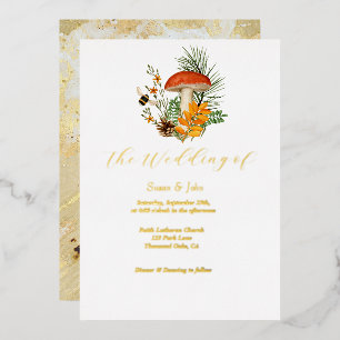 Fall Mushroom Wedding Invitation Foil Invitation
