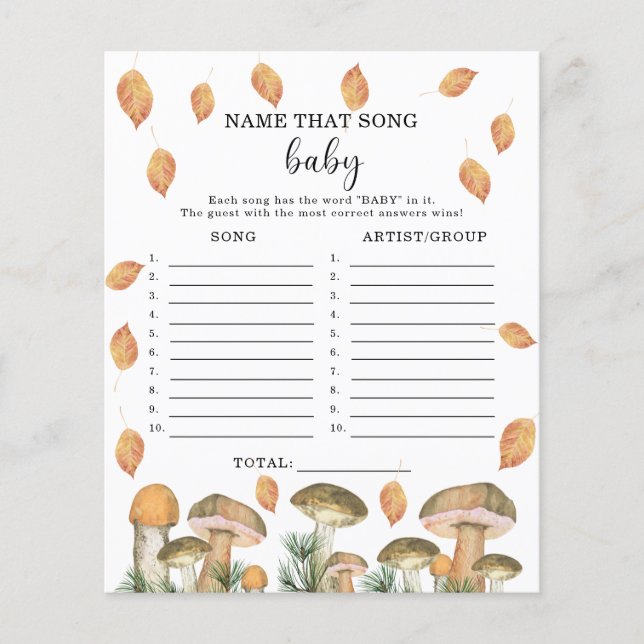 Fall mushrooms - Name that song baby shower game (Front)