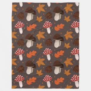 Fall & Mushrooms Pattern Fleece Blanket