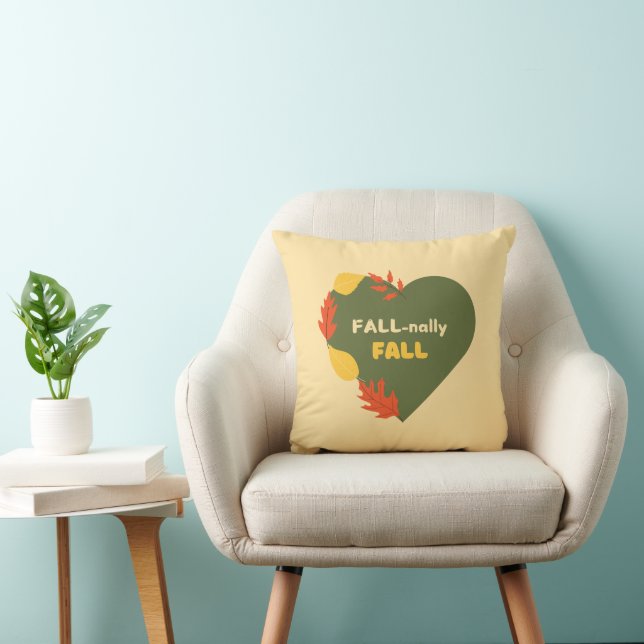 Fall-nally Fall text Autumn Heart Orange Leaves Cushion (Chair)