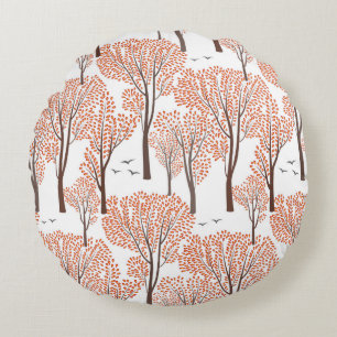 Fall nature wildlife seamless pattern Autumn trees Round Cushion