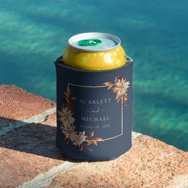 Fall Navy Blue Can Cooler (Fall Navy Blue Floral Can Cooler by Painted Paperie

)