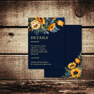 Fall navy blue rustic sunflower wedding details enclosure card