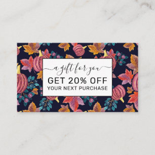 Fall Navy Pumpkin Leaves Watercolor Pattern Discount Card