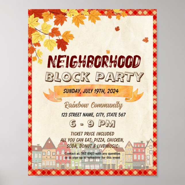 Fall Neighbourhood Block Party event template Poster (Front)