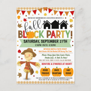Fall Neighbourhood Block Party Invite Postcard