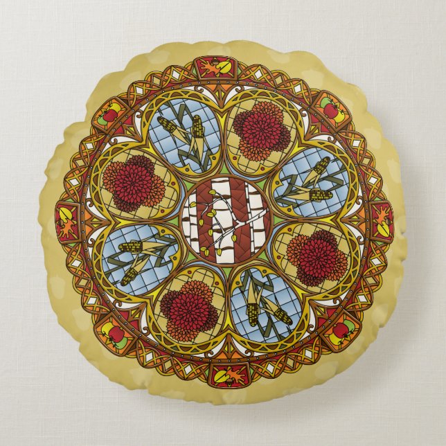 Fall Nouveau Round Pillow (Front)
