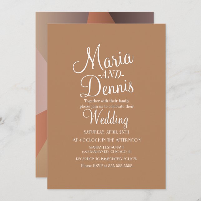 Fall Nuetral Modern Geometrical Brown Wedding Invitation (Front/Back)