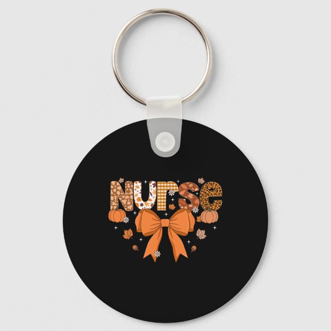 Fall Nurse Shirt Women Pumpkin Season Autumn Thank Key Ring (Front)