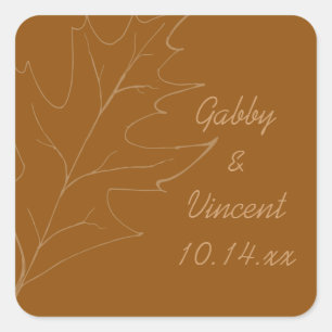 Fall Oak Leaf Autumn Wedding Square Sticker