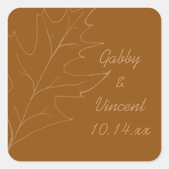 Fall Oak Leaf Autumn Wedding Square Sticker (Front)