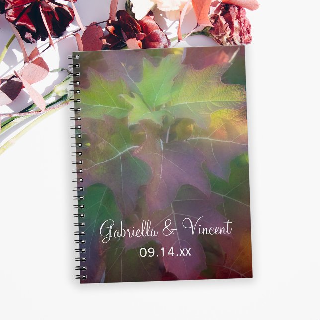 Fall Oak Leaf Hydrangea Wedding Spiral Notebook (Create a personalized guest book or advice book for your Fall wedding or bridal shower.)
