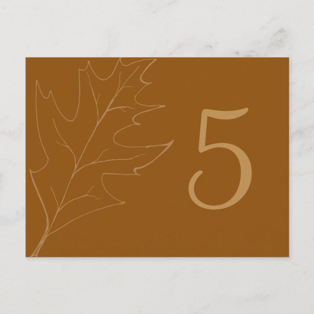 Fall Oak Leaf Wedding Table Number Postcard (Front)