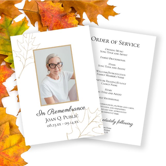 Fall Oak Leaves Funeral Memorial Service Programme (Creator Uploaded)