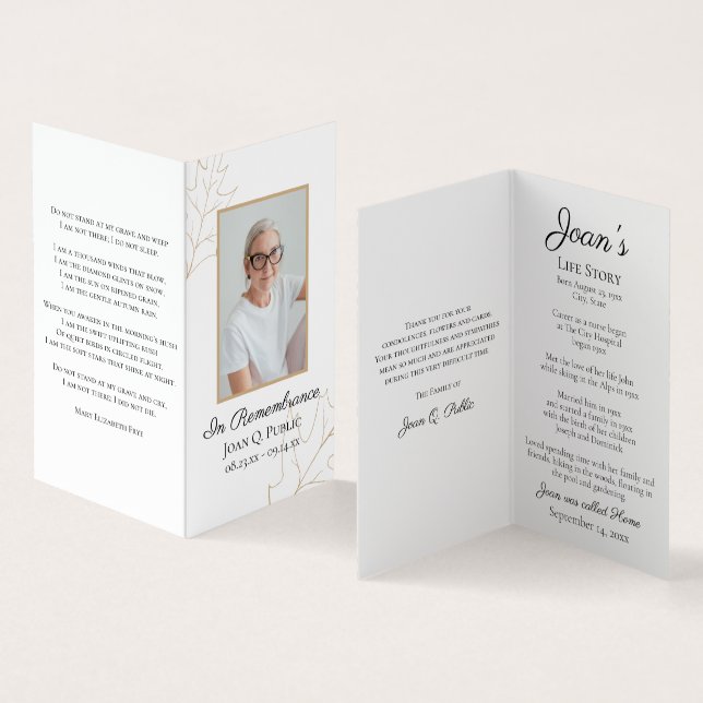 Fall Oak Leaves Funeral Service Memorial Prayer Business Card (Inside and Outside)