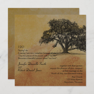 Fall Oak Tree and String Lights Wedding Invitation