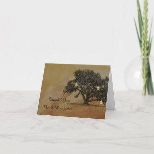 Fall Oak Tree Lantern Wedding Thank You Card
