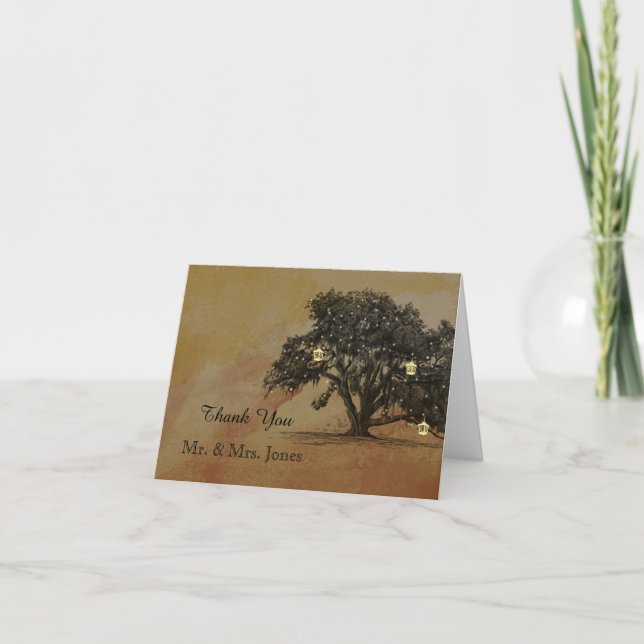 Fall Oak Tree Lantern Wedding Thank You Card (Front)