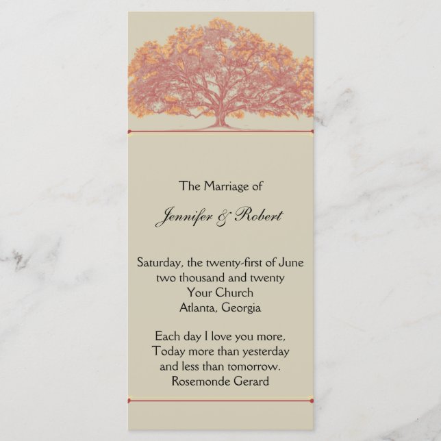 Fall Oak Tree Wedding Program Programme (Front)