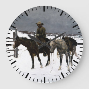 Fall of The Cowboy Frederic Remington 1895 Western Large Clock