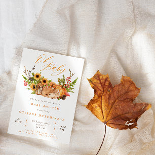 Fall Oh Baby Deer Pumpkin & Sunflower Baby Shower  Invitation