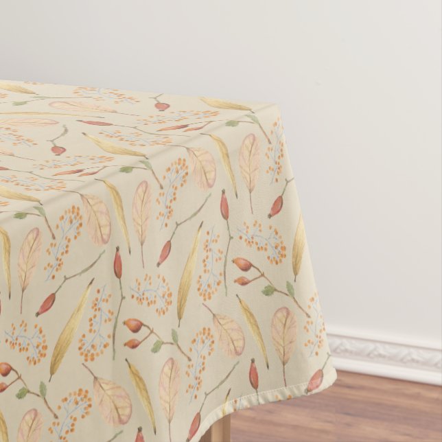 Fall or Thanksgiving Nature Pattern Tan Tablecover Tablecloth (In Situ)