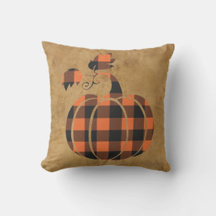 Fall Orange And Black Plaid Autumn Pumpkin Cushion