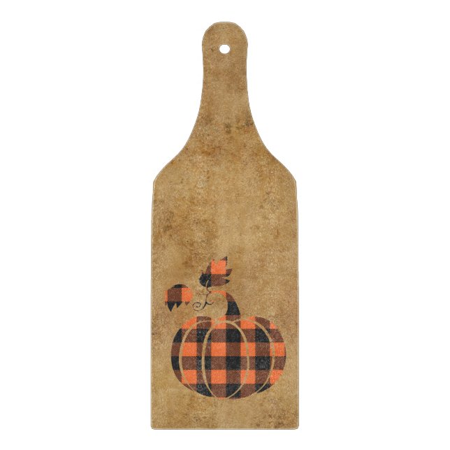 Fall Orange And Black Plaid Autumn Pumpkin Cutting Board (Front)