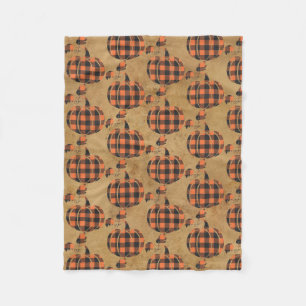 Fall Orange And Black Plaid Autumn Pumpkin Fleece Blanket