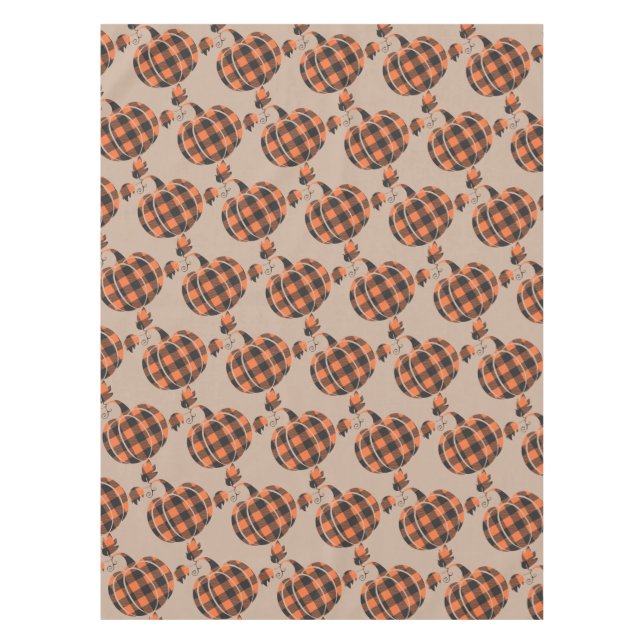 Fall Orange And Black Plaid Autumn Pumpkin Tablecloth (Front)