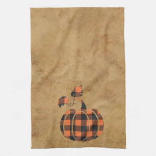 Fall Orange And Black Plaid Autumn Pumpkin Tea Towel