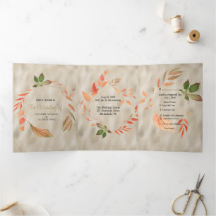 Fall Orange and Yellow Leaves Tri-Fold Invitation