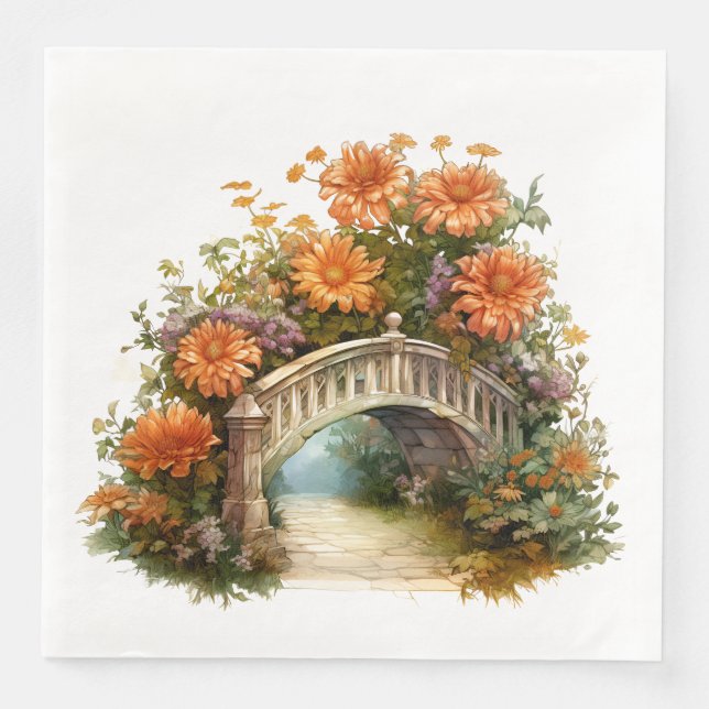 FALL ORANGE ASTER FLOWERS IN SCENES NAPKIN (Front)