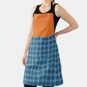 FALL ORANGE BLUE WHITE AUTUMN PLAID PATTERNS APRON