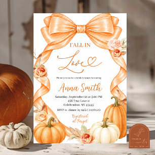 Fall Orange Bow Fall in Love Bridal Shower Invitation