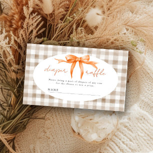 Fall orange bow gingham baby shower diaper raffle enclosure card
