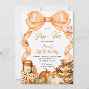 Fall Orange Bow Tea Party Birthday Invitation