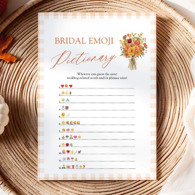 Fall Orange Bridal Shower Emoji Pictionary Game Invitation (Fall Orange Bridal Shower Emoji Pictionary Game)