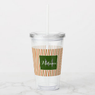 Fall Orange Brown Stripes Monogram Custom Acrylic Tumbler