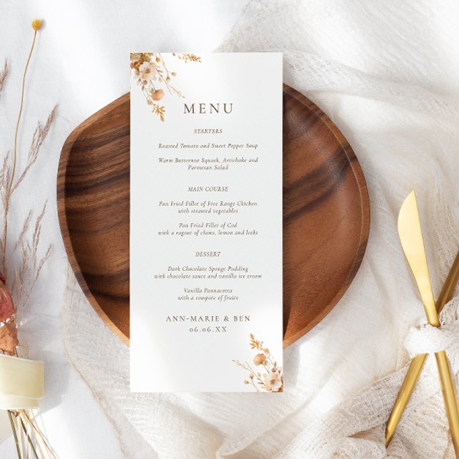 Fall Orange & Brown Wildflowers Wedding Menu (Creator Uploaded)