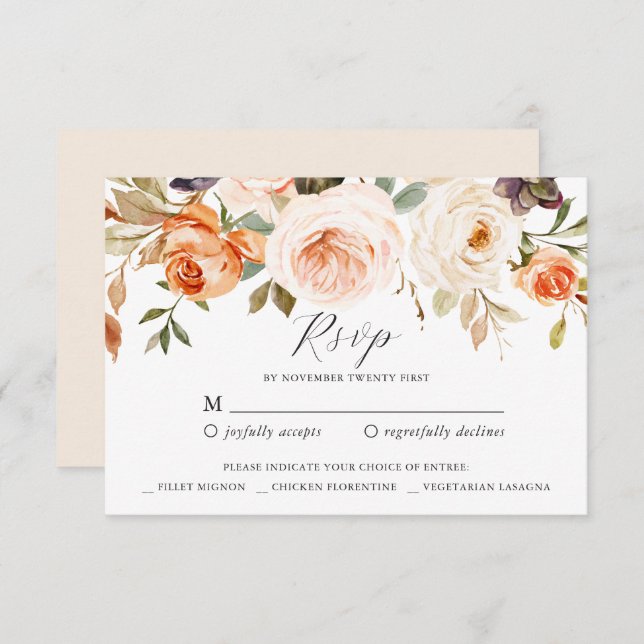 Fall Orange Floral RSVP Reply Card (Front/Back)