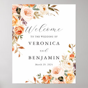 Fall Orange Floral Welcome Sign